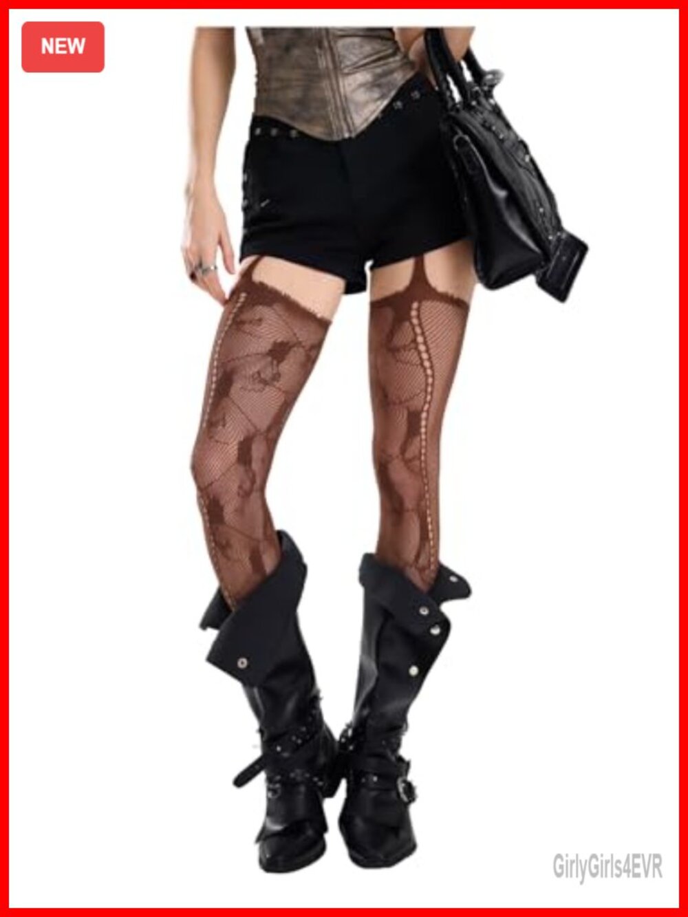 Sheer Lace Thigh High Tights with Open Crotch Suspender Design